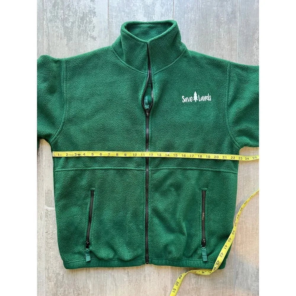 SAVE LANDS White Logo Forest Fleece Jacket Full Zip Cozy Unisex Men's Women's M - Picture 9 of 12